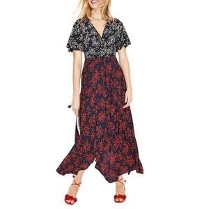 Boden Blue Pink Red‎ Floral Dress 10 Feminine Office Dressy Flowy Dainty Cottage